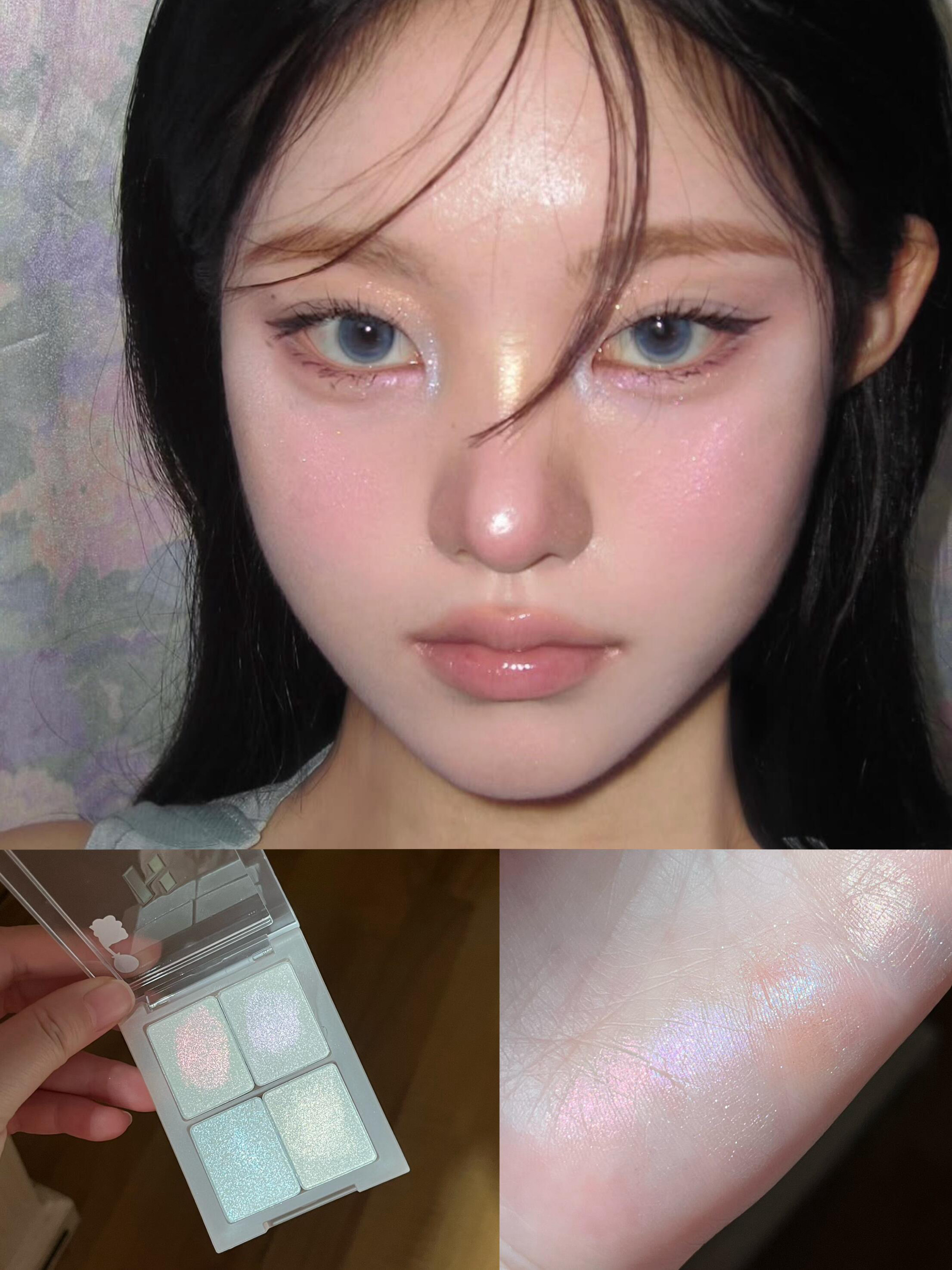 泪沟高光 清透冰蓝粉紫ins清冷色彩韩女妆单色眼影珠光偏光高光