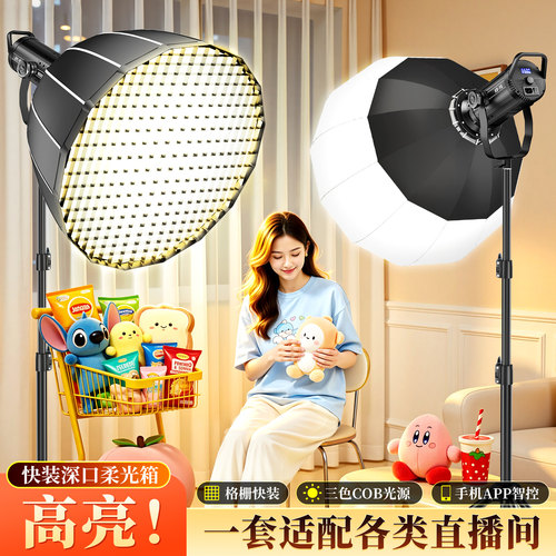网红专业直播补光灯全套影棚灯光设备球形柔光灯箱便携摄影灯室内拍视频人像珠宝服装打光美颜嫩肤背景氛围灯
