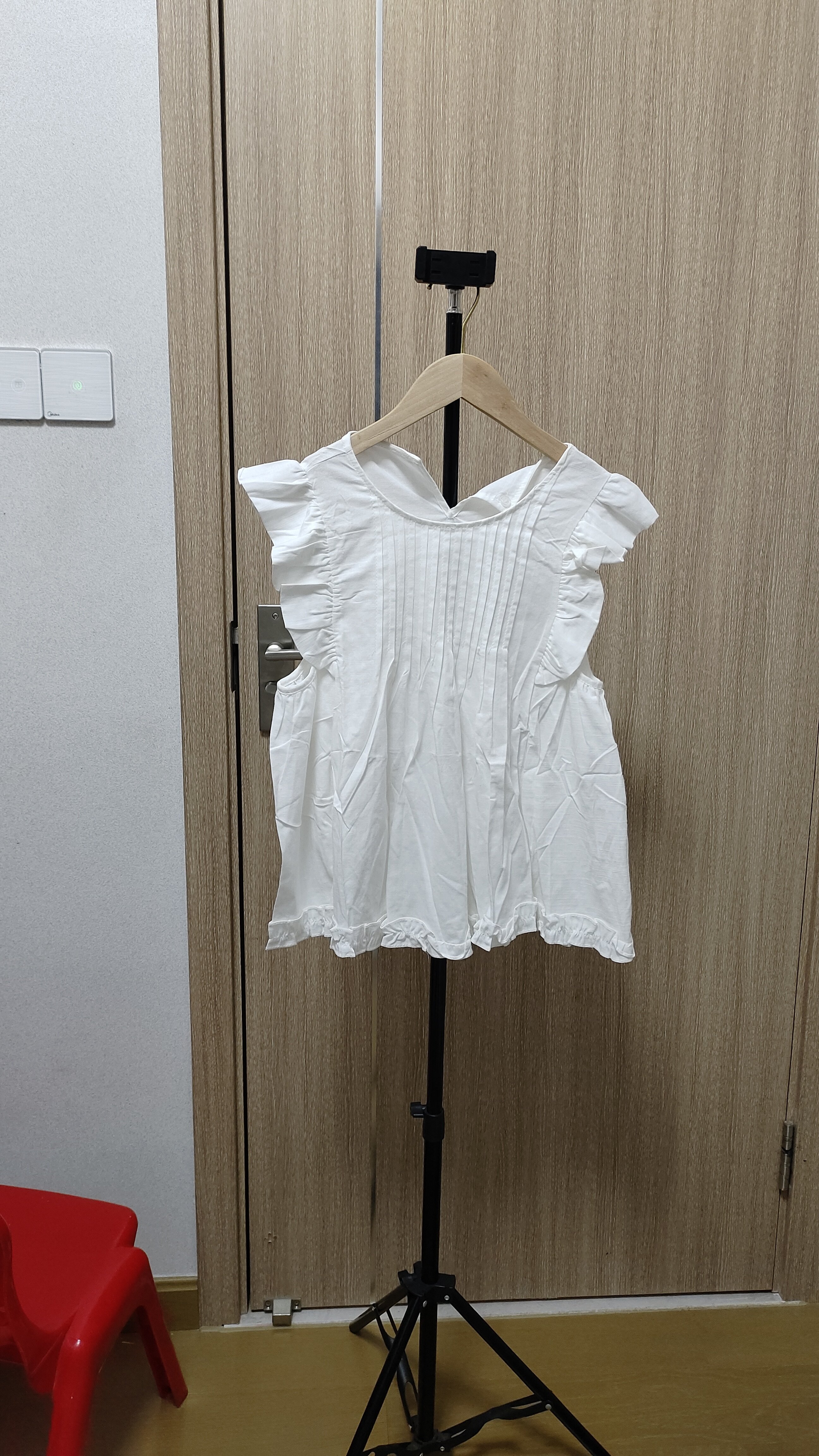 麻料夏季新款韩版百搭显瘦圆领短袖小衬衫飞飞袖无袖女上衣娃娃衫