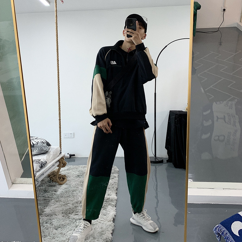 秋季新款拼色宽松运动嘻哈hiphop街舞套装国潮情侣帅气搭配一套在类目 男装, 套装, 休闲运动套装中 - 来自Buy2taobao.com提供专业的淘宝代购服务