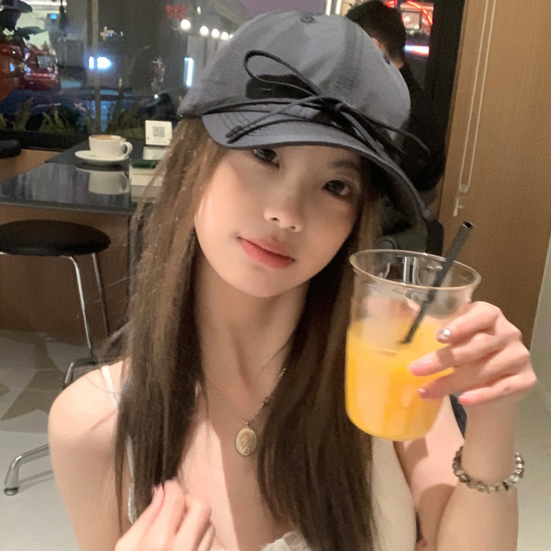 宅女同款蝴蝶结学院风棒球帽大头围圆脸显脸小韩系简约百搭鸭舌帽