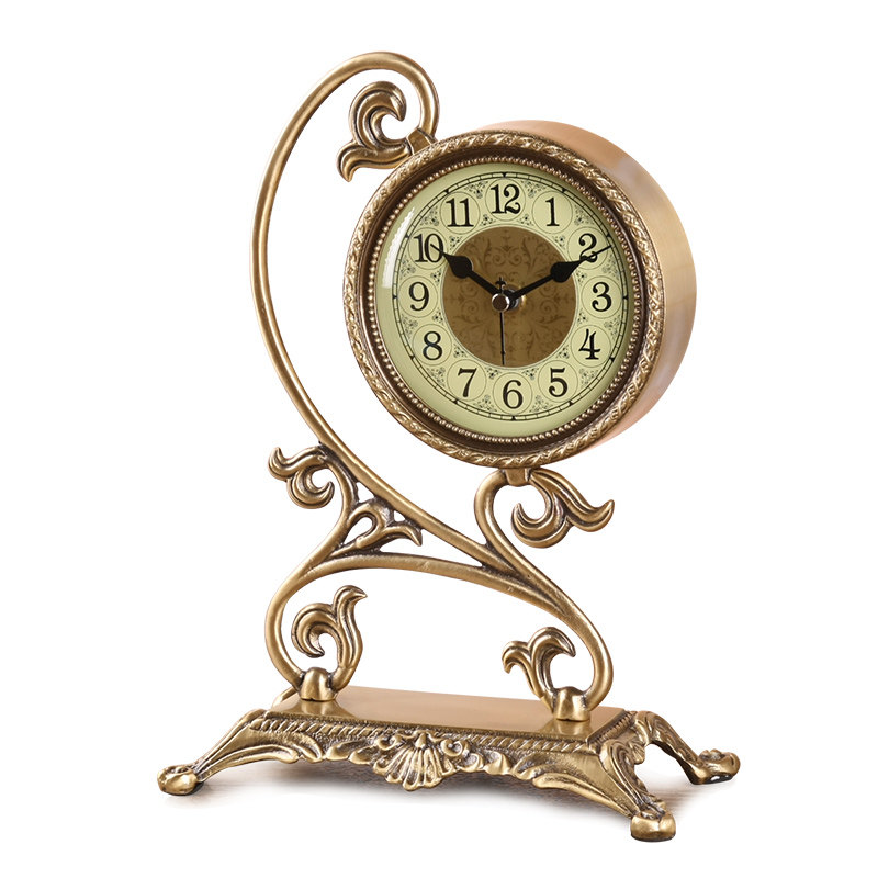 tqj欧式座钟黄铜床头静音客厅坐钟时钟台钟卧室钟表石英钟