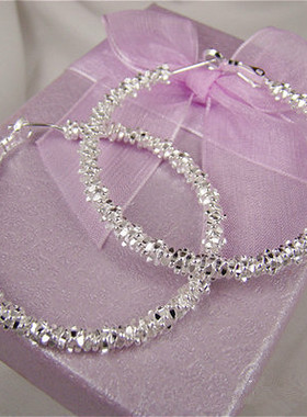 包邮韩版s925银唯美满天星大耳圈耳环时尚个性不过敏耳扣耳钉银饰