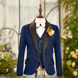 亮片男童西装套装舞台晚会走秀主持人钢琴演出礼服儿童西服英伦风