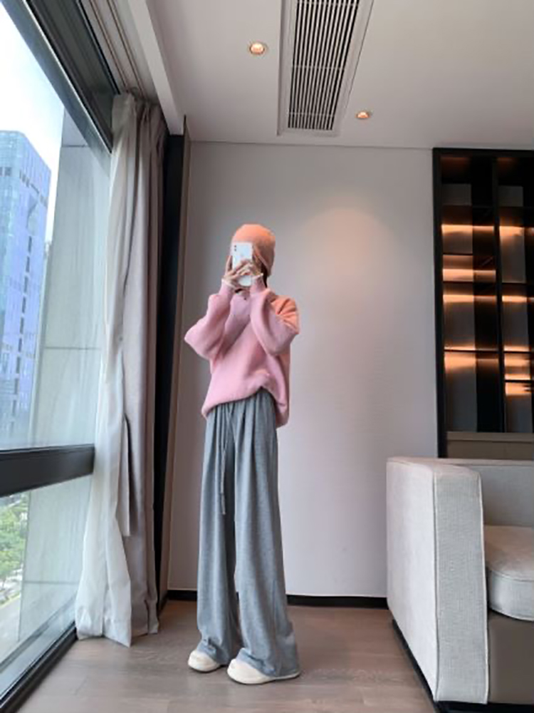 窄版阔腿裤女2023早秋新款设计感抽绳小个子直筒裤垂感休闲运动裤