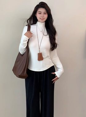 2024秋冬新款弹力显瘦抓绒保暖纯色长袖T恤休闲裤羽绒马甲套装女