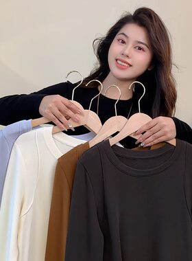 2024秋冬新款弹力显瘦抓绒保暖纯色基础款长袖T恤打底衫女套装
