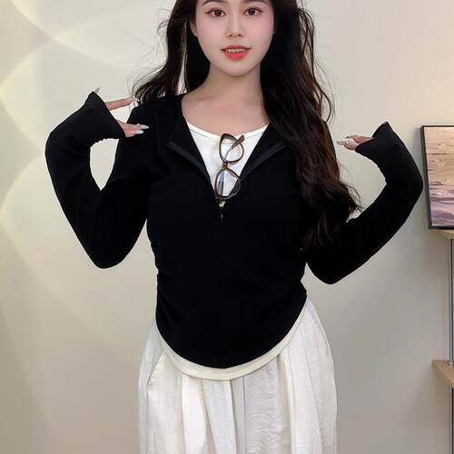 2024秋季新款大码设计感长袖针织毛呢外套女胖mm遮肉显瘦套装