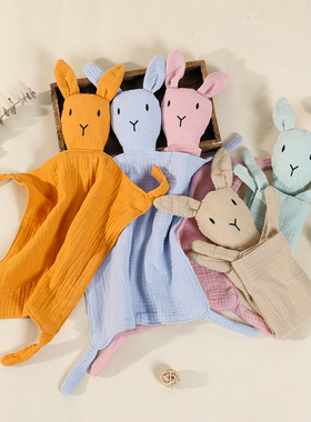 Happyflute小月龄宝宝安抚玩具小兔子棉纱面料柔软可啃咬抓握玩偶