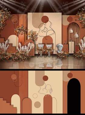 橙黄色婚礼效果图制作图迎宾区域婚庆背景设计素材psd背景