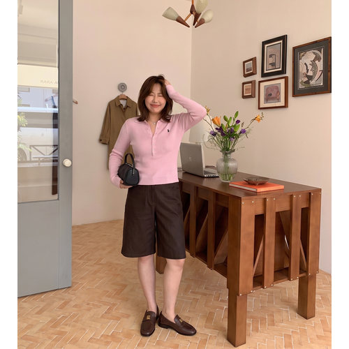Q了个T秋季大码女装大方得体胖mm针织衫polo领轻熟高知穿搭微胖