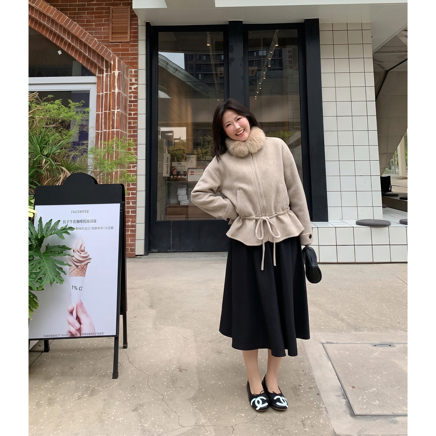 Q了个T秋冬大码女装大方得体微胖mm呢料外套大骨架微胖女孩穿搭