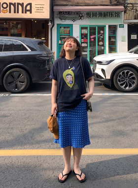 Q了个T大码女装微胖mm2026超火巨好看显瘦遮肚上衣波点显瘦半裙