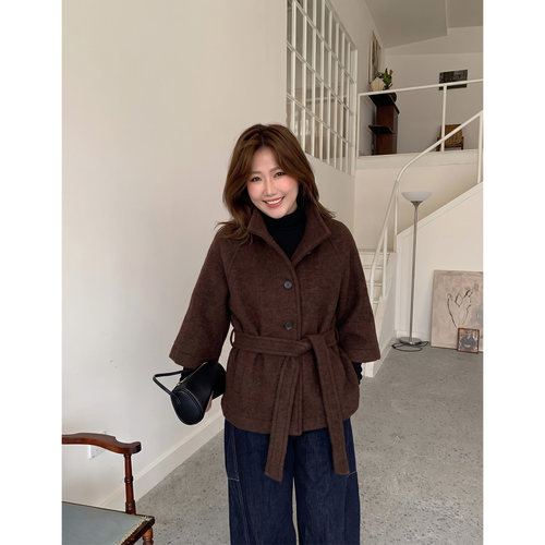 冬季新款Q了个T大码女装大方得体微胖mm穿搭羊毛双面呢大衣外套