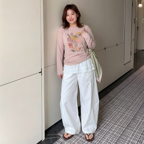 Q了个T 大码女装微胖mm2026春夏爆款减龄印花宽松巨好看长袖T恤