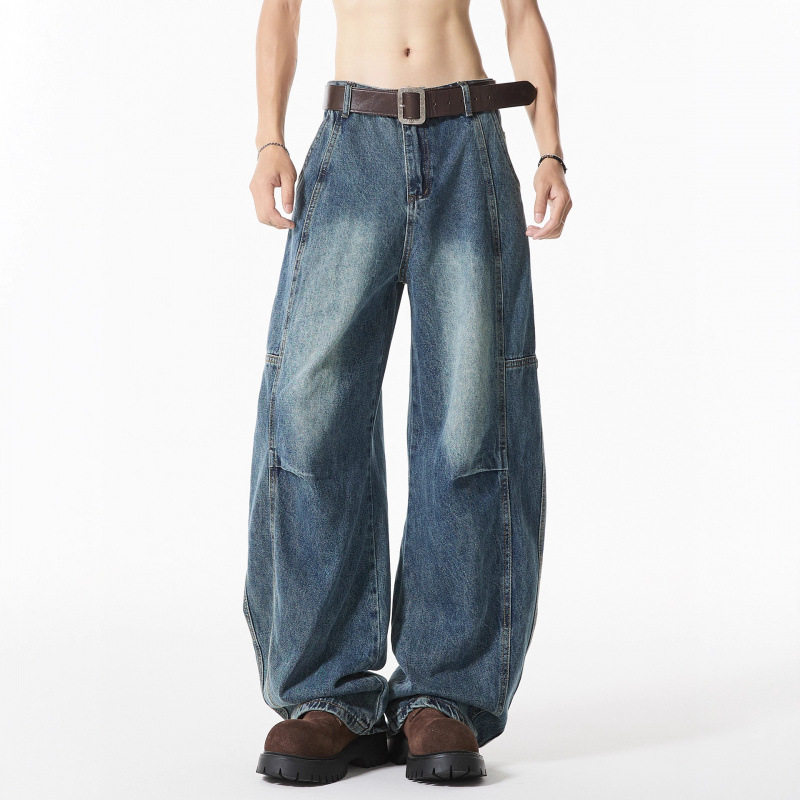 美式复古蓝弯刀牛仔裤男款春秋潮牌痞帅休闲宽松直筒男生阔腿裤子