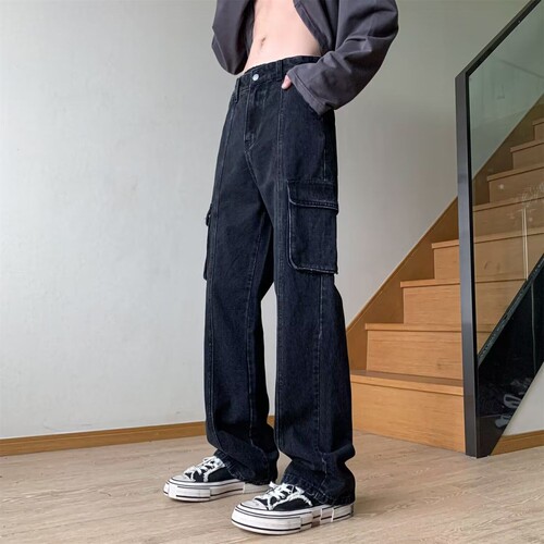日系cityboy牛仔裤男宽松直筒美式工装长裤潮牌嘻哈大口袋阔腿裤