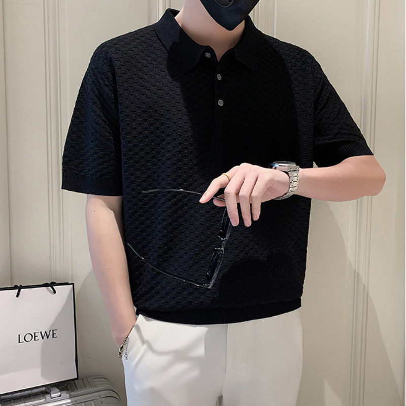 高级感polo衫男短袖T恤夏季宽松韩版潮流翻领半袖套头体恤跨境