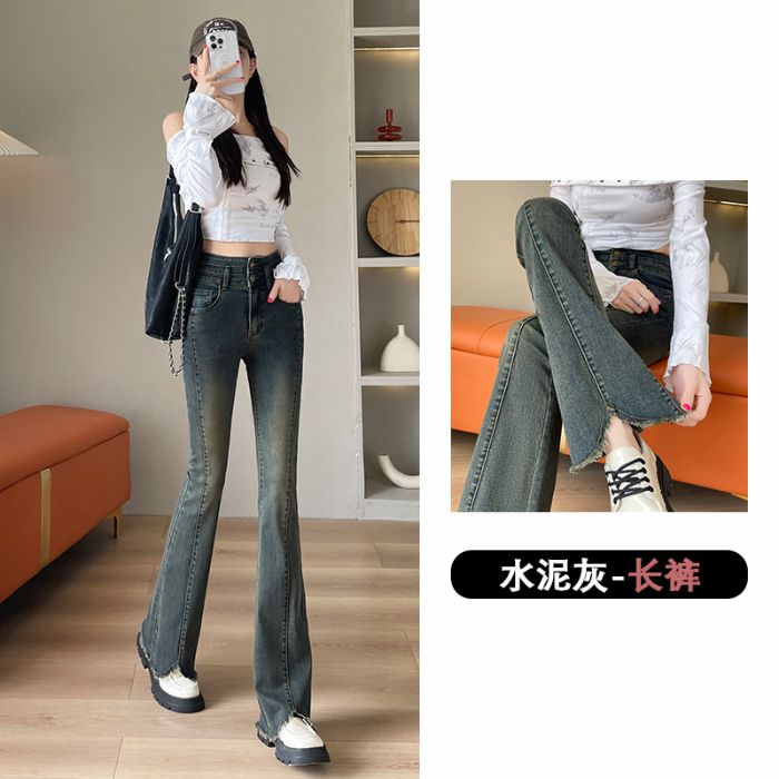 复古蓝复古微喇牛仔裤女薄款春夏2026新款高腰显瘦马蹄喇叭裤子女