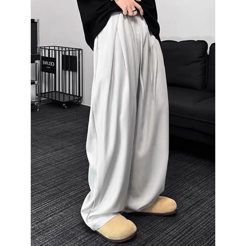 褶皱设计休闲裤男士夏季新款高级感痞帅垂坠感潮流百搭阔腿长