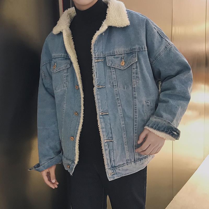 冬季羊羔毛牛仔外套男韩版潮流百搭加绒加厚棉服男装夹克帅气褂子