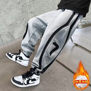 童装秋冬季加绒加厚裤子2023新款秋款男童休闲运动裤女童炸街卫裤