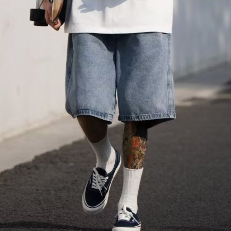 牛仔短裤男夏季潮牌ins高街五分裤子宽松外穿马裤设计感小众中裤