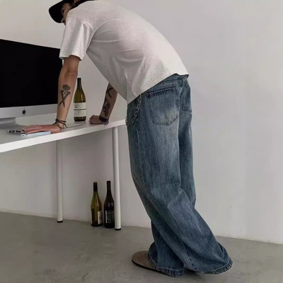 美式复古vintag牛仔裤男女宽松baggy阔腿cleanfit直筒拖地裤子潮