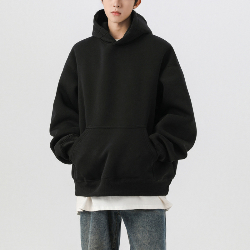 黑色短款boxy卫衣男连帽春秋cleanfit美式重磅硬挺外套hoodie