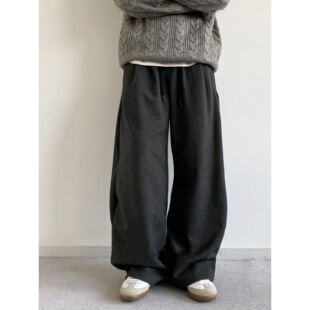 秋冬季日系复古抽绳休闲裤男女生基础款宽松直筒百搭慵懒风长裤子
