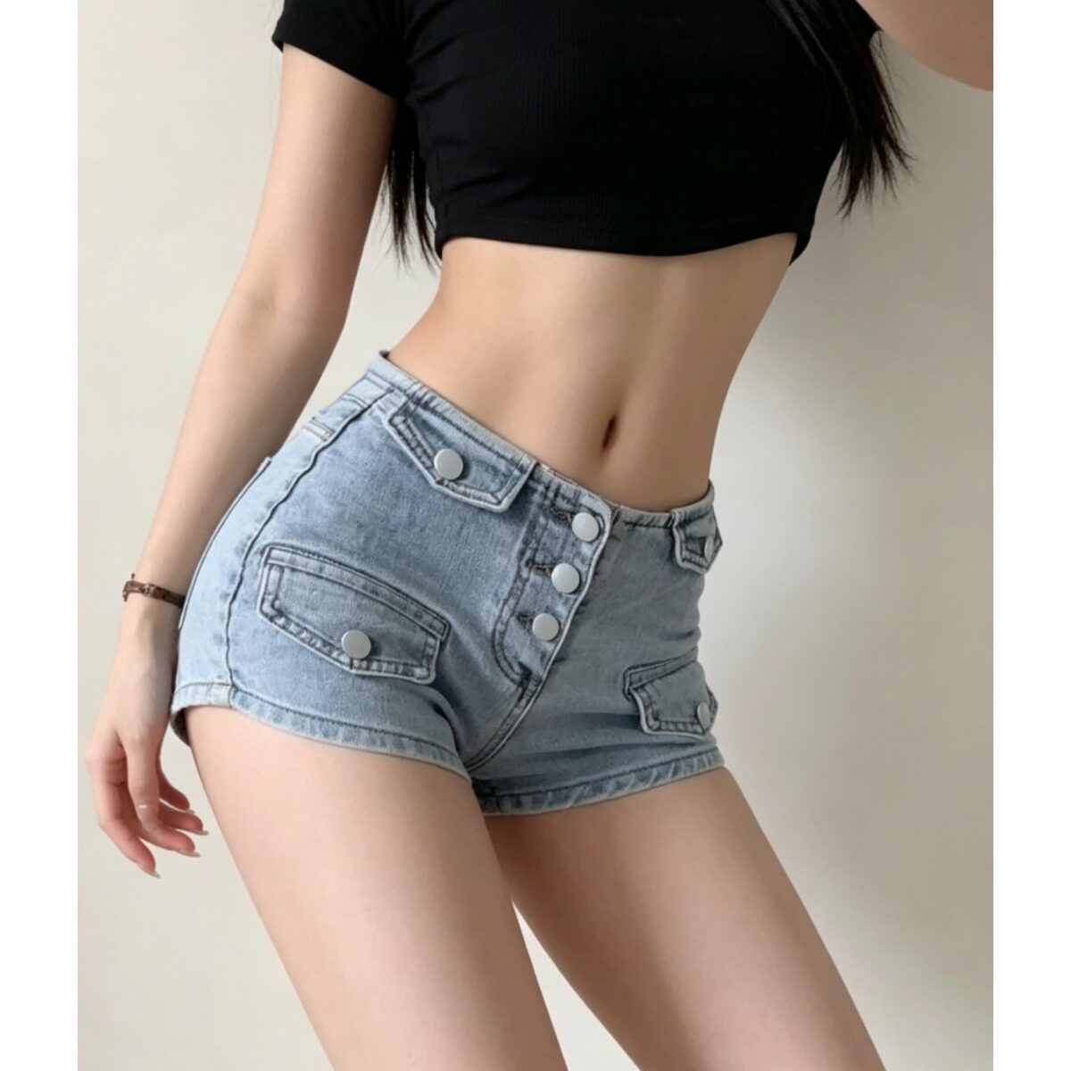 浅色工装牛仔短裤女夏季热裤小个子性感低腰显瘦直筒阔腿裤子