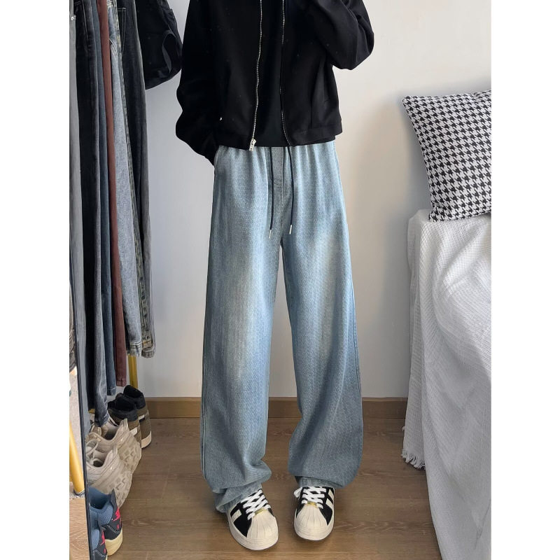 美式复古星空纹牛仔裤男款秋冬设计感痞帅裤子高街vibe直筒阔腿裤