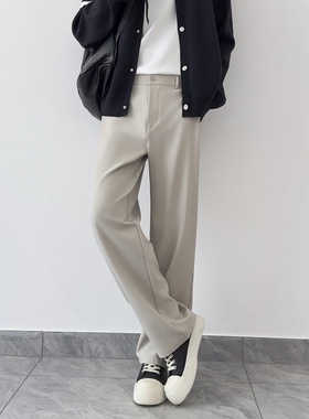 灰色西裤阔腿裤春秋季男2025新款高腰宽松垂感拖地直筒休闲长裤