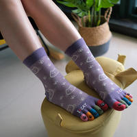 Uchida Chunqiu mid-calf cartoon printed cotton five-finger socks for women, cute wide-mouthed, non-constricting mid-calf toe socks for women thumbnail 4