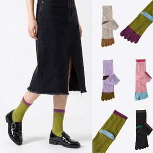 内田夏季超薄棉中筒女五指袜透气多巴胺色时尚吸汗透气防臭分趾袜