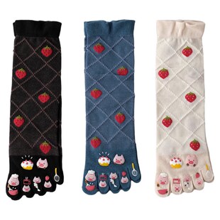 内田宽口不勒薄款春季五指袜女中筒纯棉可爱分趾袜透气日系中腰袜