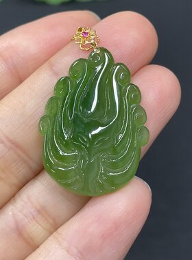 天然和田玉碧玉吊坠项链九尾狐18k金扣头带链子百分百真玉带证书