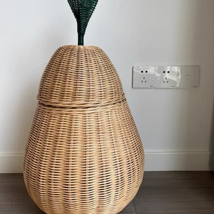 ins风雪梨造型藤编收纳筐儿童房杂物筐苹果储物筐玩具零食整理筐