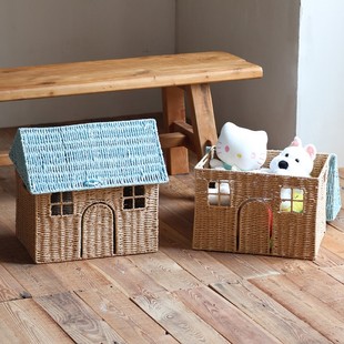 ins北欧纸绳编织小房子收纳筐儿童房卧室客厅装 饰摆件杂物储物筐