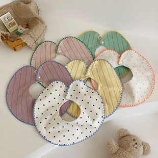 韩国ins风婴儿口水巾纯棉贝壳绣边工艺围兜AB双面宝宝围嘴1 2岁