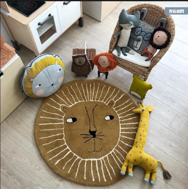 ins同款卡通狮子圆形地毯可爱儿童房卧室地垫加厚地毯爬爬垫可机