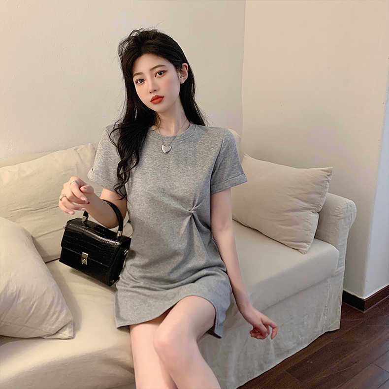 夏季休闲气质宽松显瘦打结连衣裙