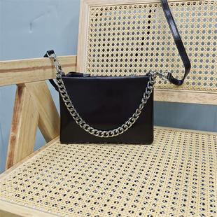 头层油蜡牛皮外贸出口尾货2025新款 链条腋下斜挎包女包真皮包 法式