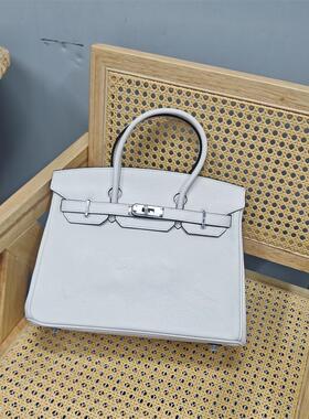 头层牛皮纯白色铂金30CM手提原版真皮大容量多功能新一代女士大包