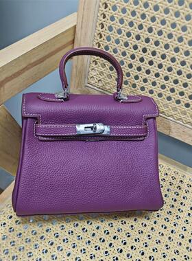 进口头层牛皮Togo原版牛皮20CM凯莉凯利凯丽铂金真皮斜挎紫色女包