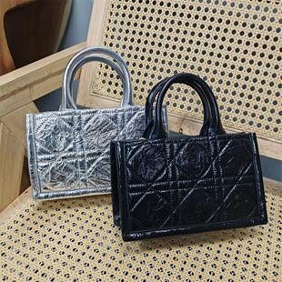 外贸出口清仓大甩卖进口头层牛皮手提菱格戴妃真皮软皮欧货女士包