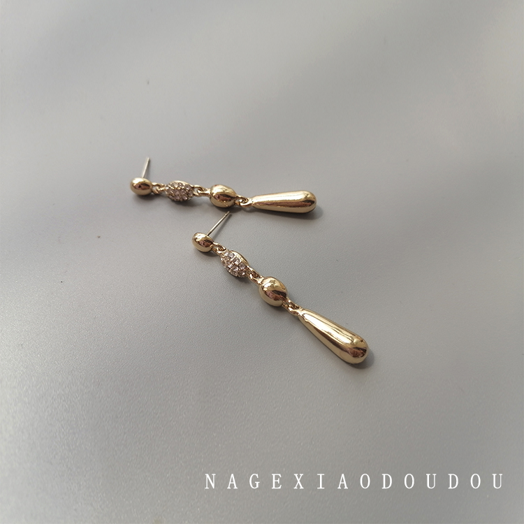 V23日韩风金属水钻锆石拼接水滴型银针几何长耳环修饰脸型显脸瘦