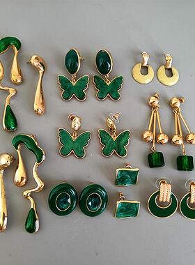 G34少量库存绿色滴油轻奢复古耳环