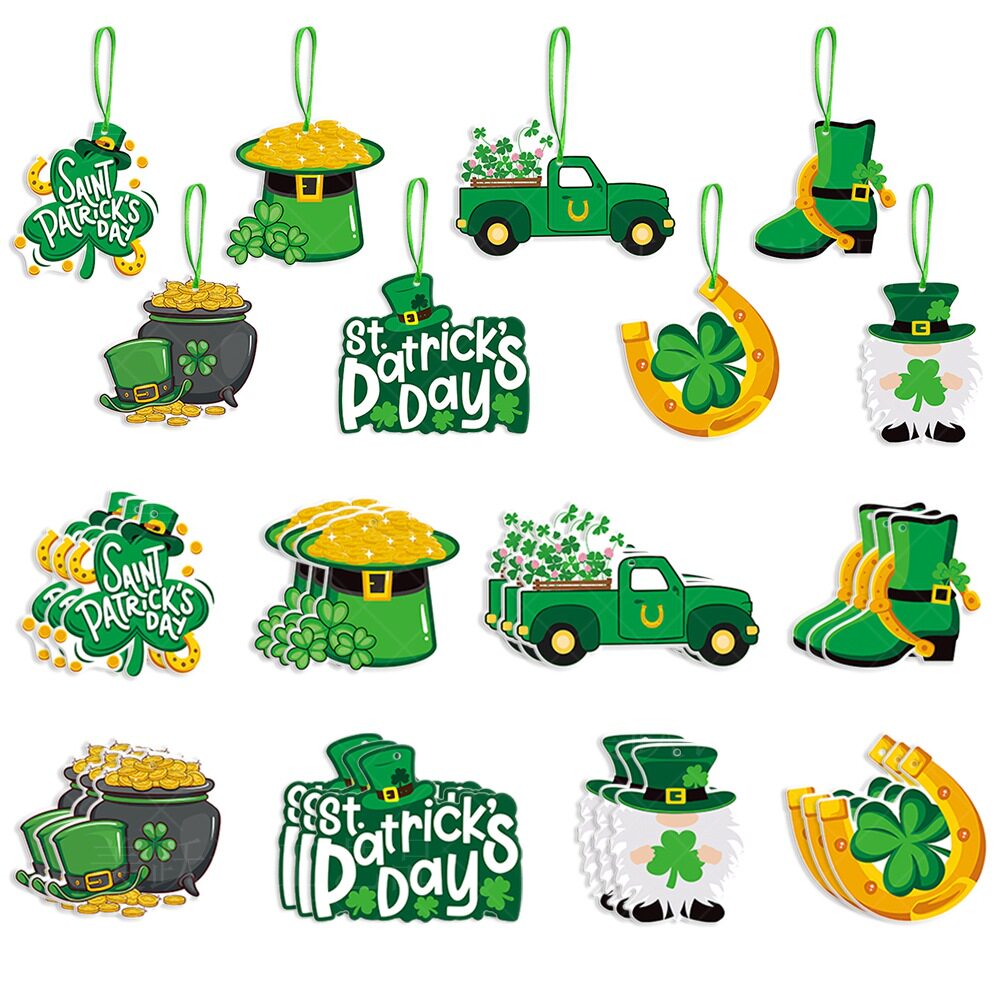 跨境圣帕特里克节装饰挂饰吊牌 三叶草金币帽子爱尔兰节装饰吊饰
