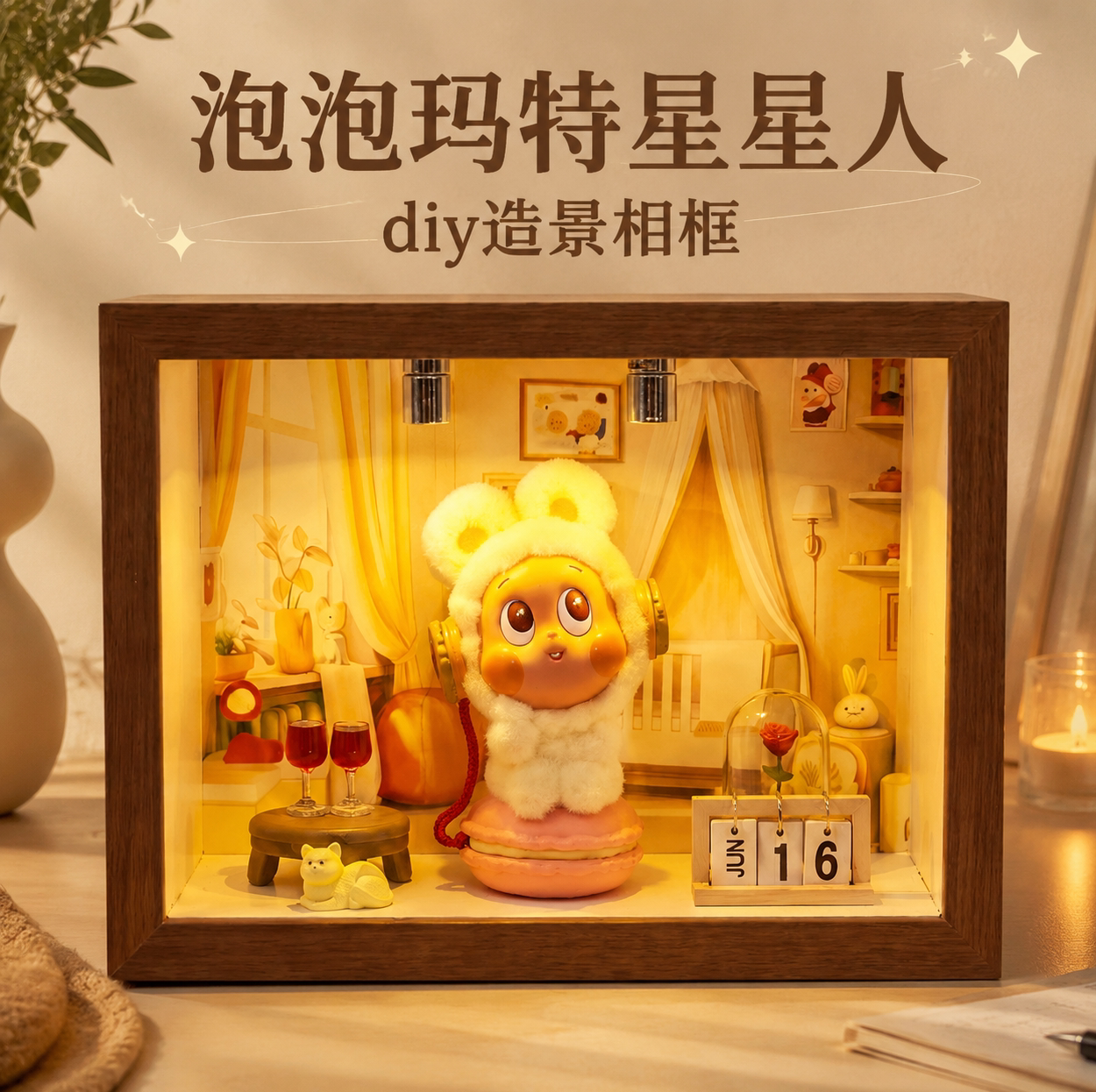 泡泡玛特星星人diy造景相框盲盒展示盒收纳框中空相框桌面摆件